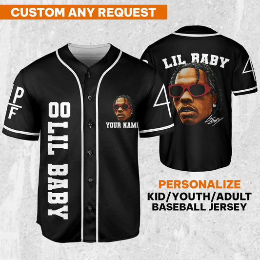 Personalize Retro Lil Baby Black Jersey, Lil Baby Baseball Jersey, Lil Baby Rap Jersey Shirt, 4PF Shirt, Music Baseball Jersey