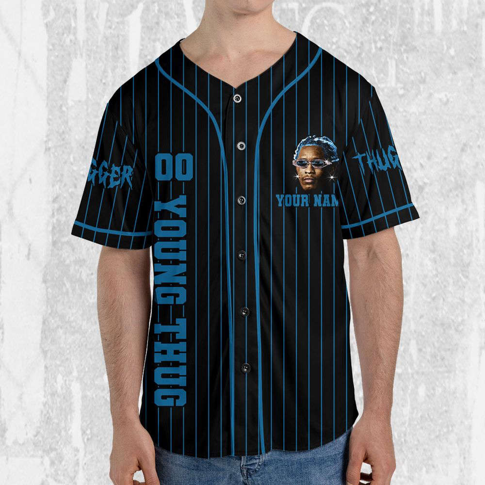 Personalize Young Thug Black And Blue Jersey, Young Thug Baseball Jersey - lylyprint.com T-Shirts, Hoodie,... (Image 3)