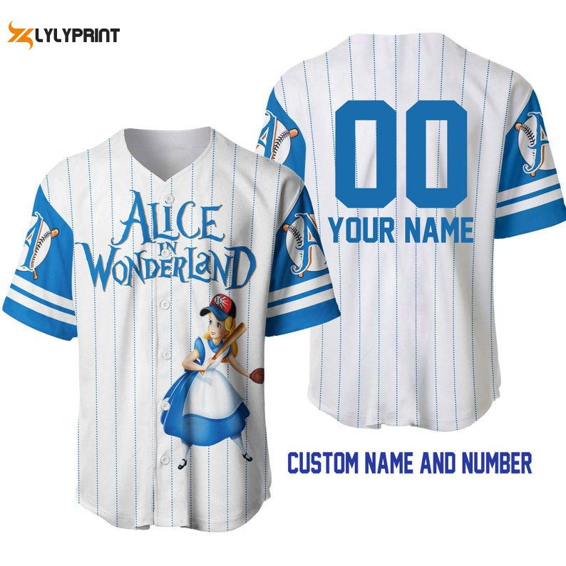 Personalized Alice In Wonderland All Over Print Pinstripe Baseball Jersey - lylyprint.com T-Shirts, Hoodie, Sweatshirt