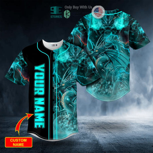 BEST Personalized Animated Lightning Dragon Skull Custom Baseball Jersey
