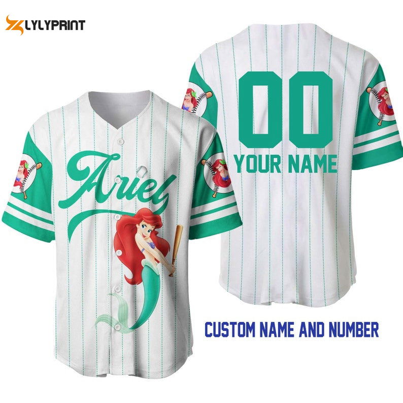 Personalized Ariel Princess The Little Mermaid All Over Print Pinstripe Baseball Jersey - lylyprint.com T-Shirts, Hoodie,...