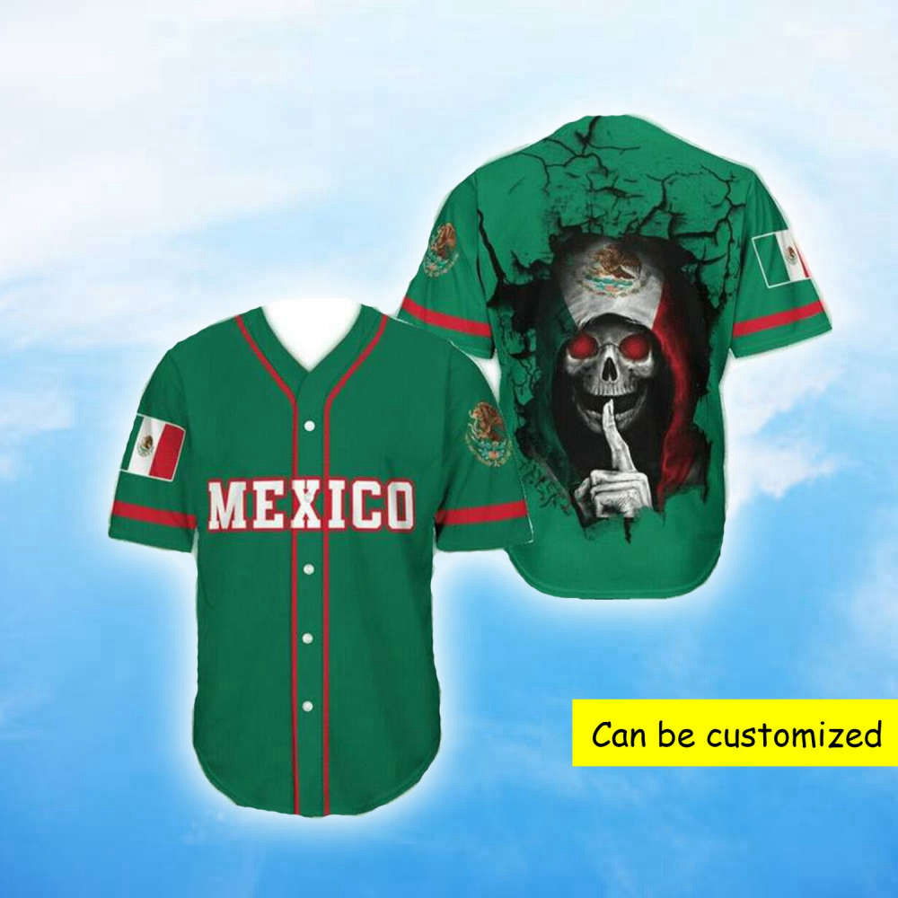 Personalized Aztec Mexican Skull Green Baseball Jersey - Aopprinter T-Shirts, Hoodie, Sweatshirt | WearSparks.com (Image 2)
