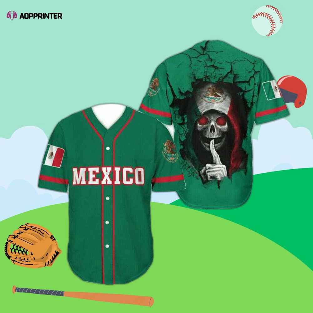 Personalized Aztec Mexican Skull Green Baseball Jersey - Aopprinter T-Shirts, Hoodie, Sweatshirt | WearSparks.com (Image 1)