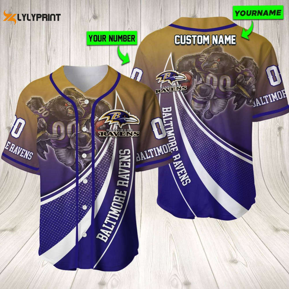 Personalized Baltimore Ravens Baseball Jersey Baseball Jersey Mascot Gift For Men Women - lylyprint.com... (Image 1)