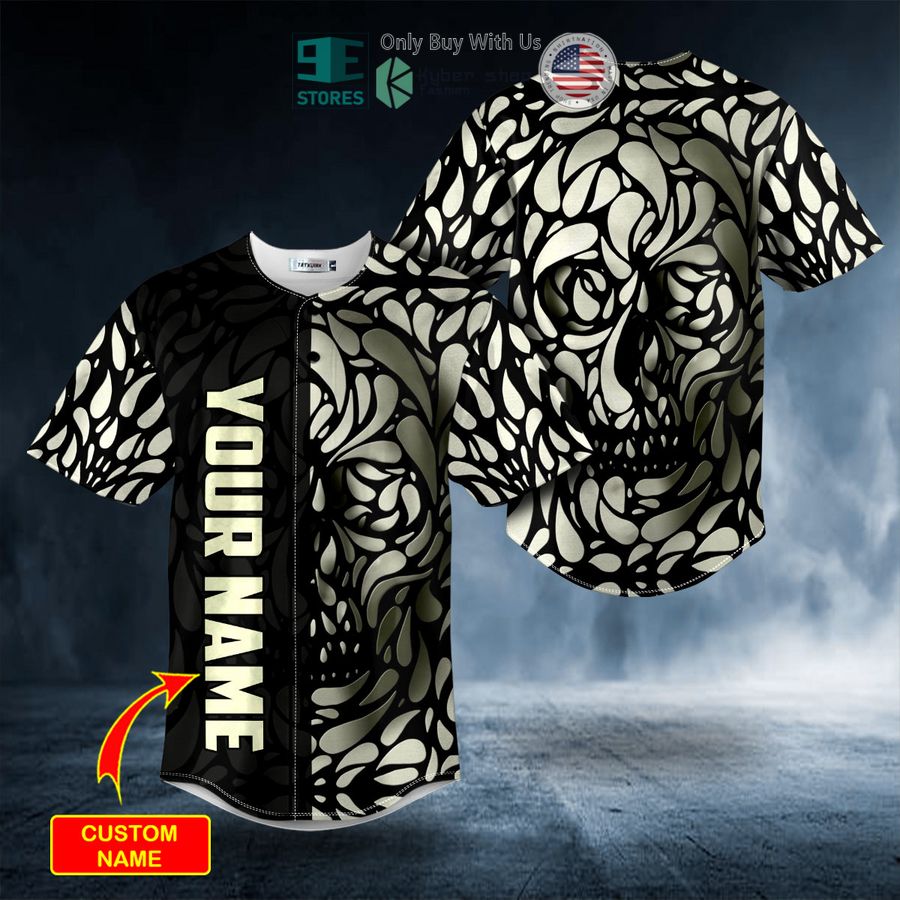 BEST Personalized Black N White Water Drop Pattern Skull Custom Baseball Jersey