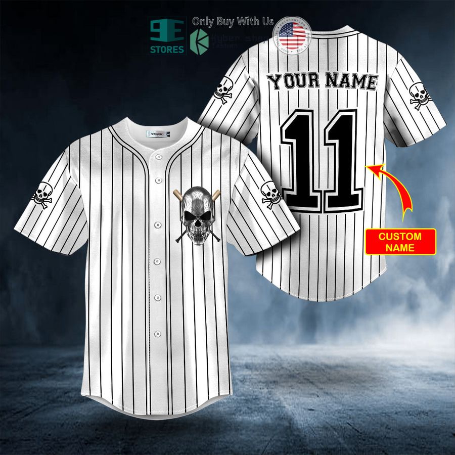 BEST Personalized Black Stripes No 11 Metal Skull Custom Baseball Shirt