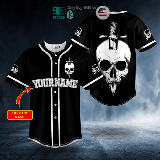 BEST Personalized Black White A Knife Through A Skull Custom Baseball Shirt
