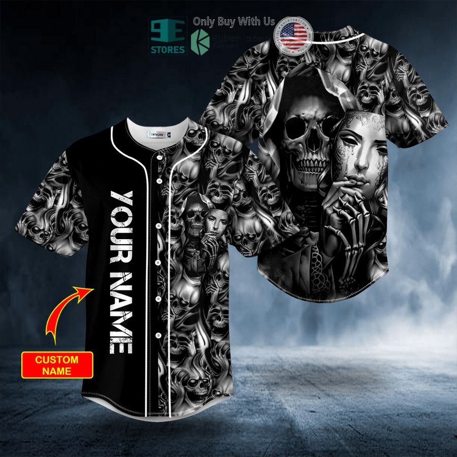 BEST Personalized Black White Half Mask Half Reaper Skull Custom Baseball Shirt
