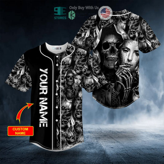 BEST Personalized Black White Half Mask Half Reaper Skull Custom Baseball Shirt