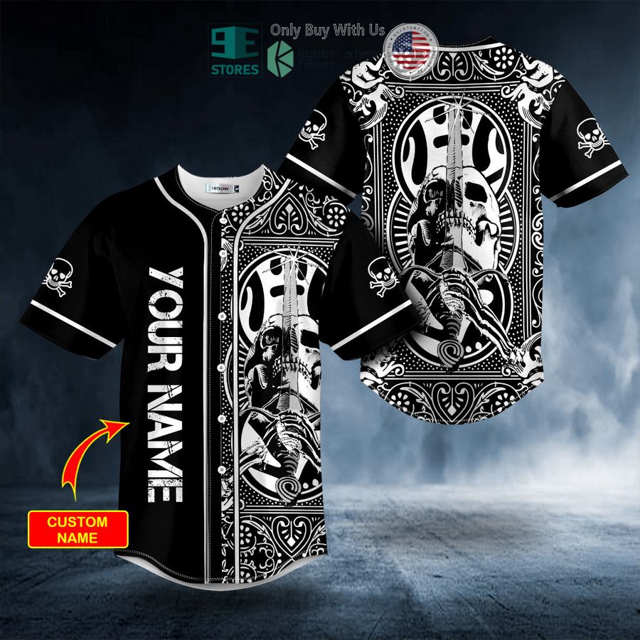 BEST Personalized Black White Ray Bones Sword Skull Custom Baseball Shirt