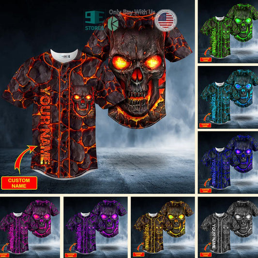 BEST Personalized Blast Fire Skull Custom Baseball Shirt