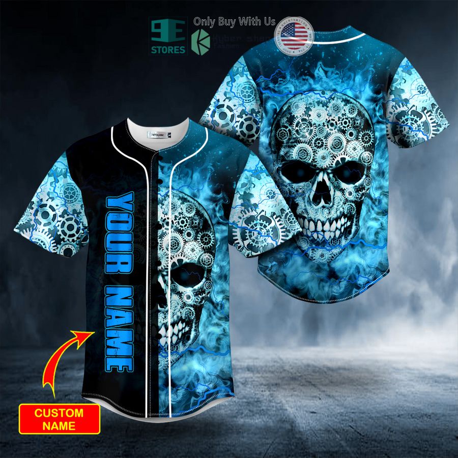 BEST Personalized Blue Mechanism Gear Skull Custom Baseball Jersey
