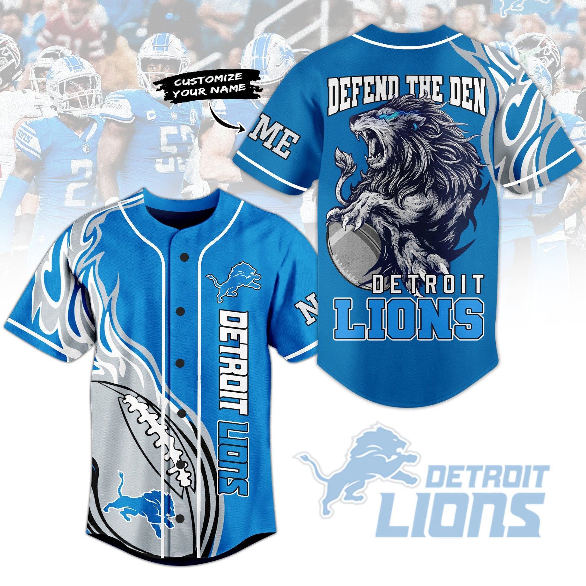 Personalized Blue Shirt Detroit Lions Sport Baseball Jersey Hoodie, Sweatshirt | WearSparks.com (Image 1)