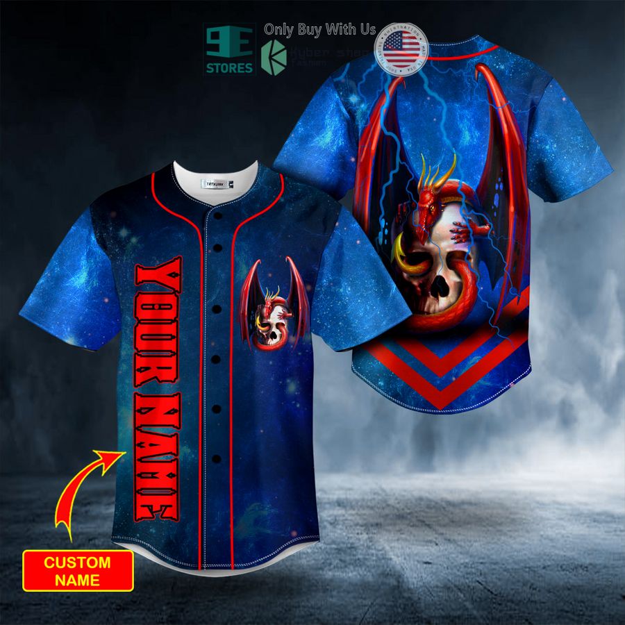 BEST Personalized Blue Tentacle Dragon Skull Custom Baseball Jersey