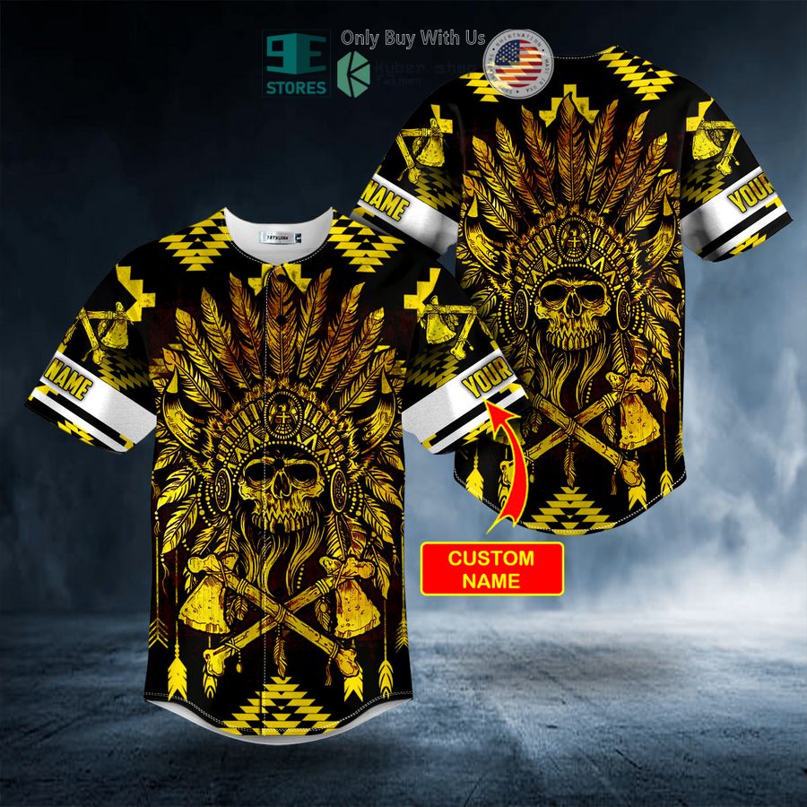 BEST Personalized Native Skull Brocade Pattern Yellow black Custom Baseball Jersey