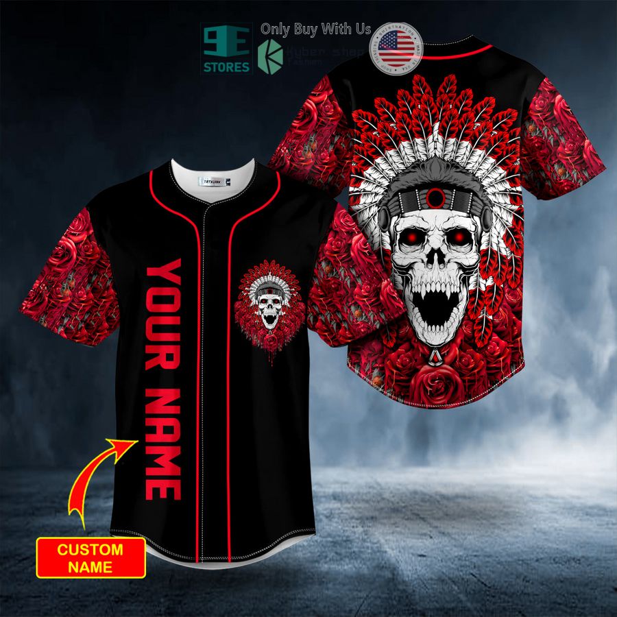 BEST Personalized Brocade Pattern Native Skull red black Custom Baseball Jersey