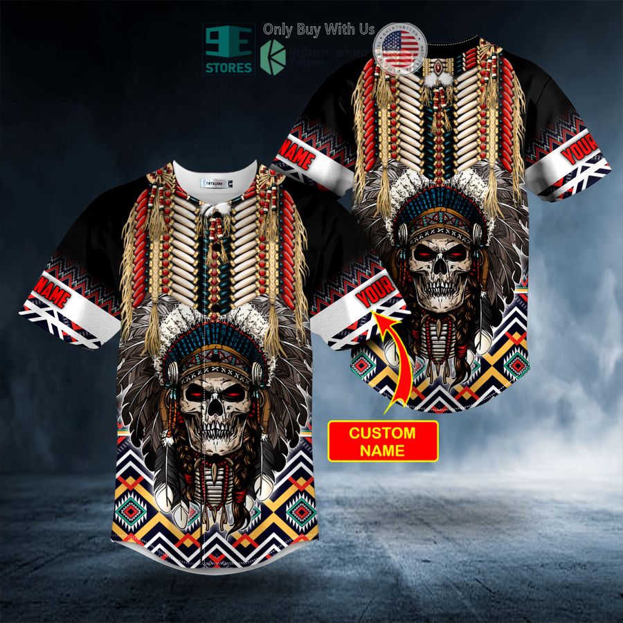 BEST Personalized Native American Skull Brocade Pattern Custom Baseball Jersey