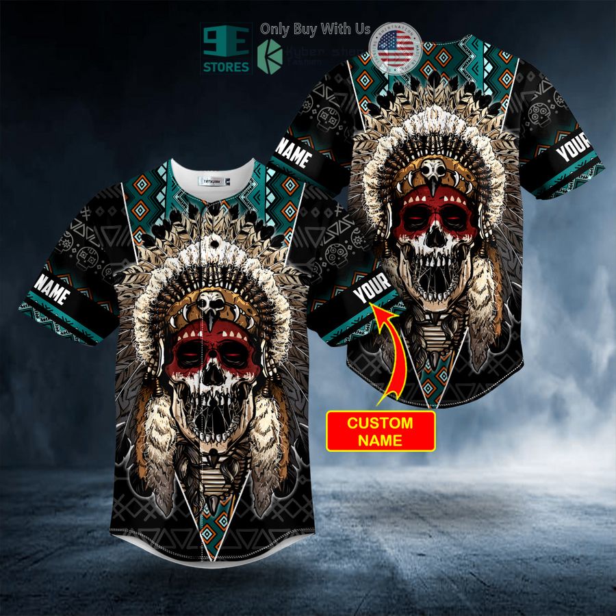 BEST Personalized Brocade Pattern Native Skull black green Custom Baseball Jersey