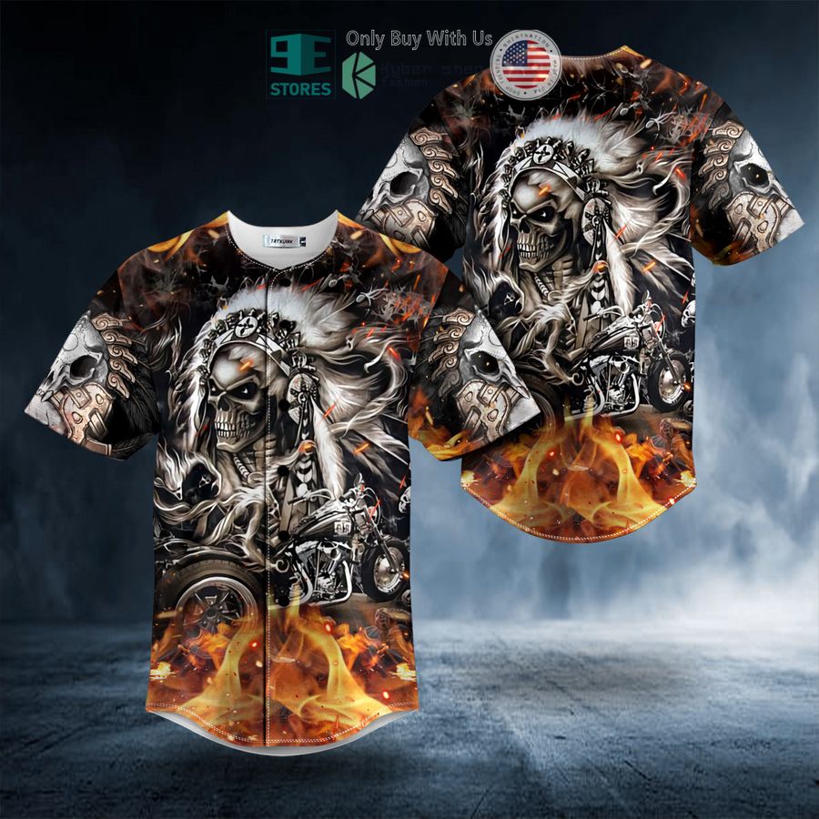 BEST Personalized Brocade Pattern Native Skull Fire Custom Baseball Jersey