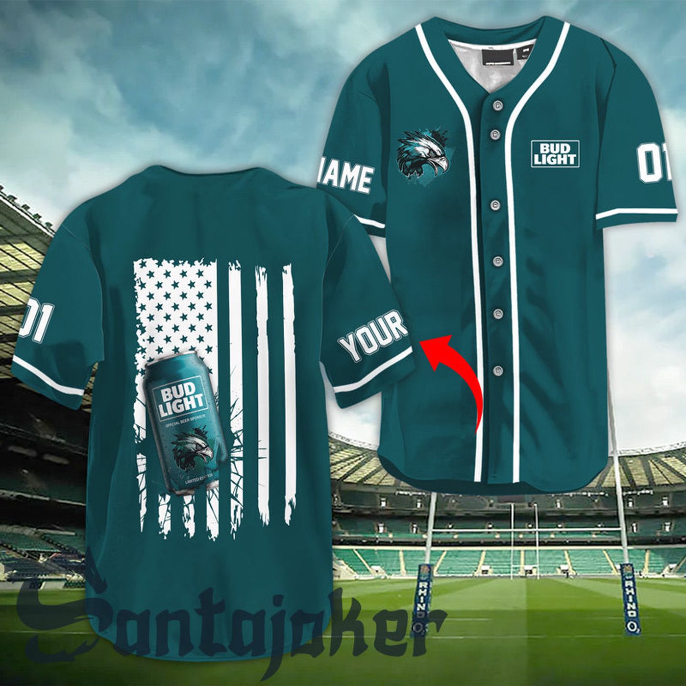 Personalized Bud Light Eagle American Flag Baseball Jersey - Gift for Men Women - Gift for Men Women -... (Image 2)