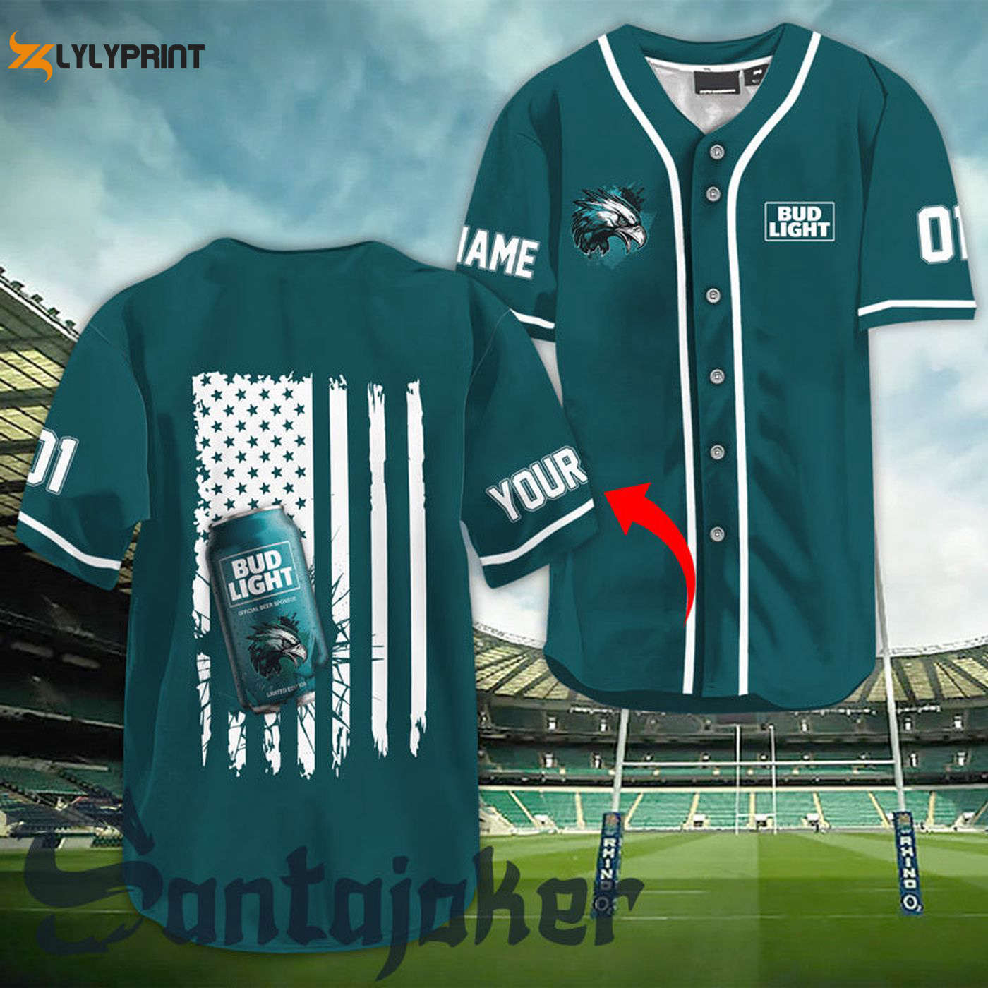 Personalized Bud Light Eagle American Flag Baseball Jersey - Gift for Men Women - Gift for Men Women -... (Image 1)