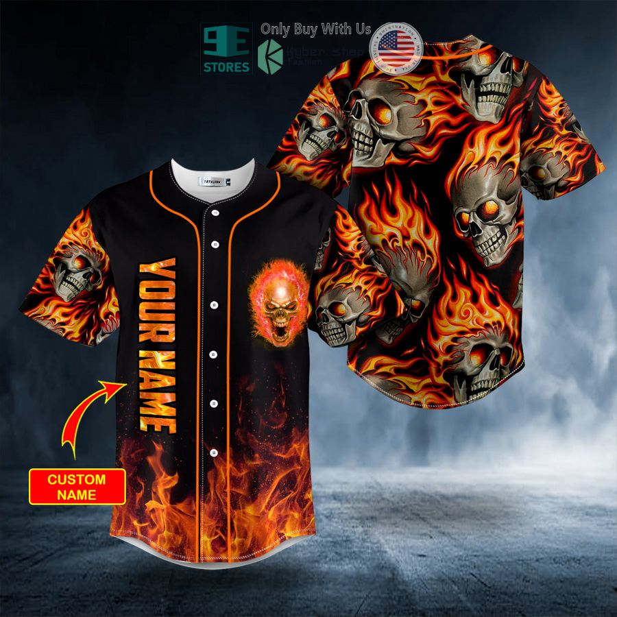 BEST Personalized Crazy Ghost Fire Skull Custom Baseball Shirt