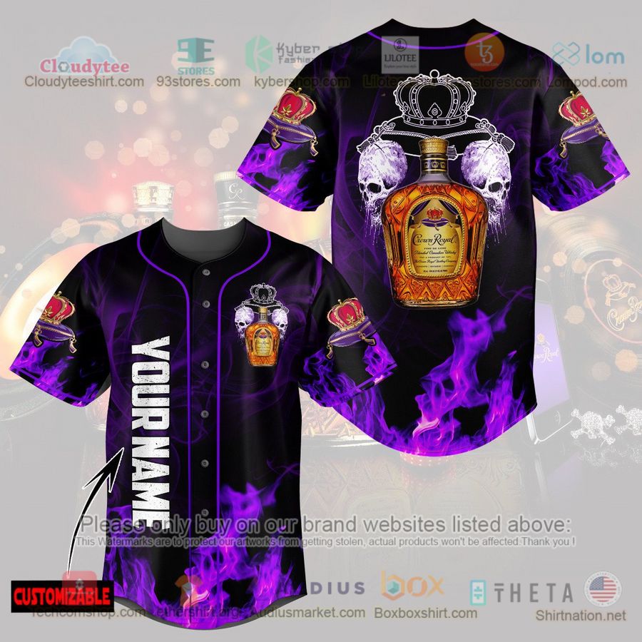 HOT Crown Royal Canadian Whisky Skull Custom Name Baseball Jersey Shirt