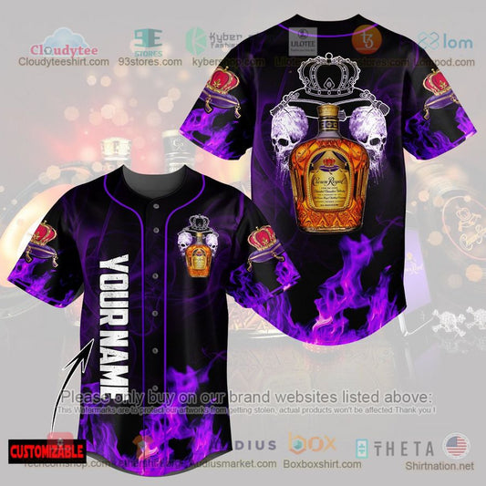HOT Crown Royal Canadian Whisky Skull Custom Name Baseball Jersey Shirt