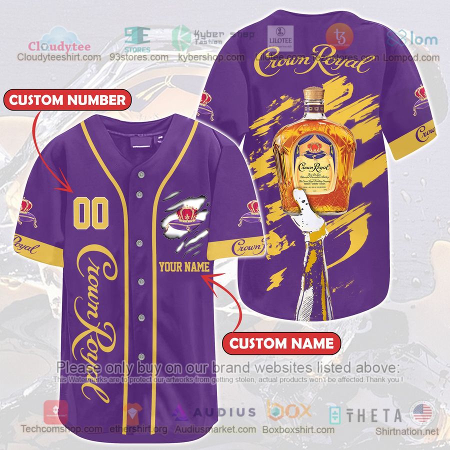HOT Crown Royal purple yellow Custom Name Baseball Jersey Shirt