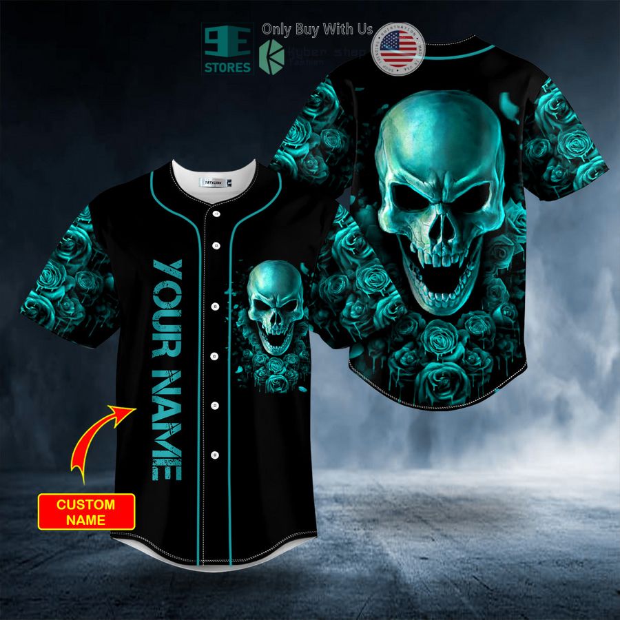 BEST Personalized Dark Aquamarine Color Roses Sugar Skull Custom Baseball Shirt