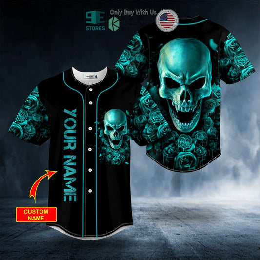 BEST Personalized Dark Aquamarine Color Roses Sugar Skull Custom Baseball Shirt