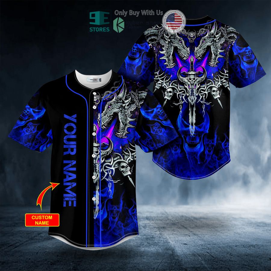 BEST Personalized Dark Blue Dragon With Skull Sword Custom Baseball Shirt