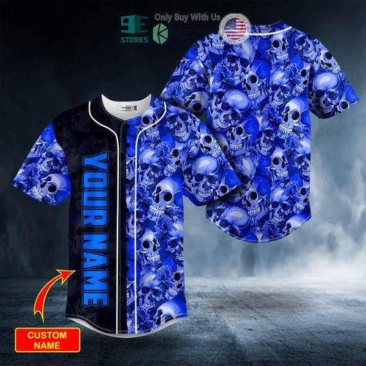 BEST Personalized Dark Blue Flame Pile Skull Custom Baseball Jersey