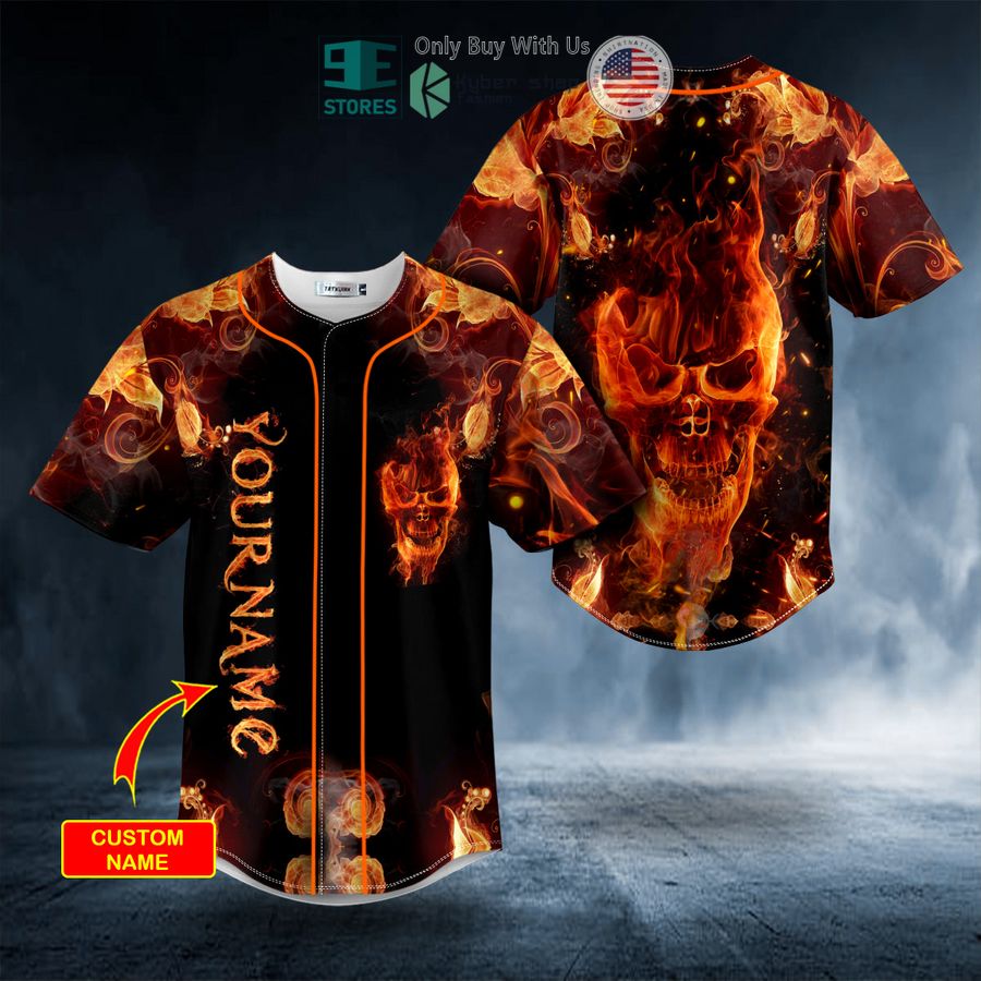 BEST Personalized Dark Fire Skull Custom Baseball Jersey