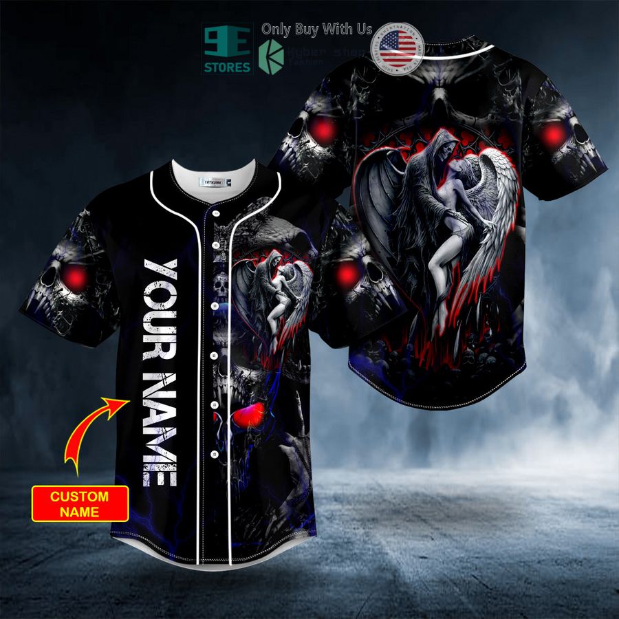 BEST Personalized Death And Angel Forbidden Couple Love Skull Custom Baseball Shirt