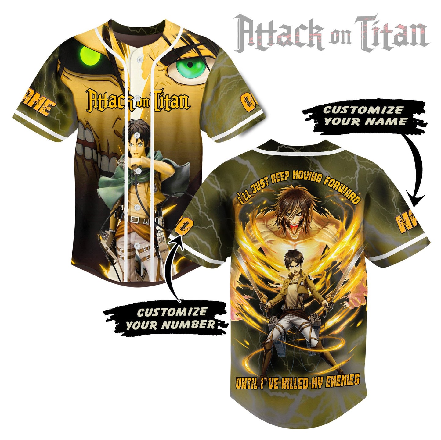 Personalized Eren Attack On Titan Anime Baseball Jersey T-Shirts, Hoodie, Sweatshirt | WearSparks.com (Image 1)