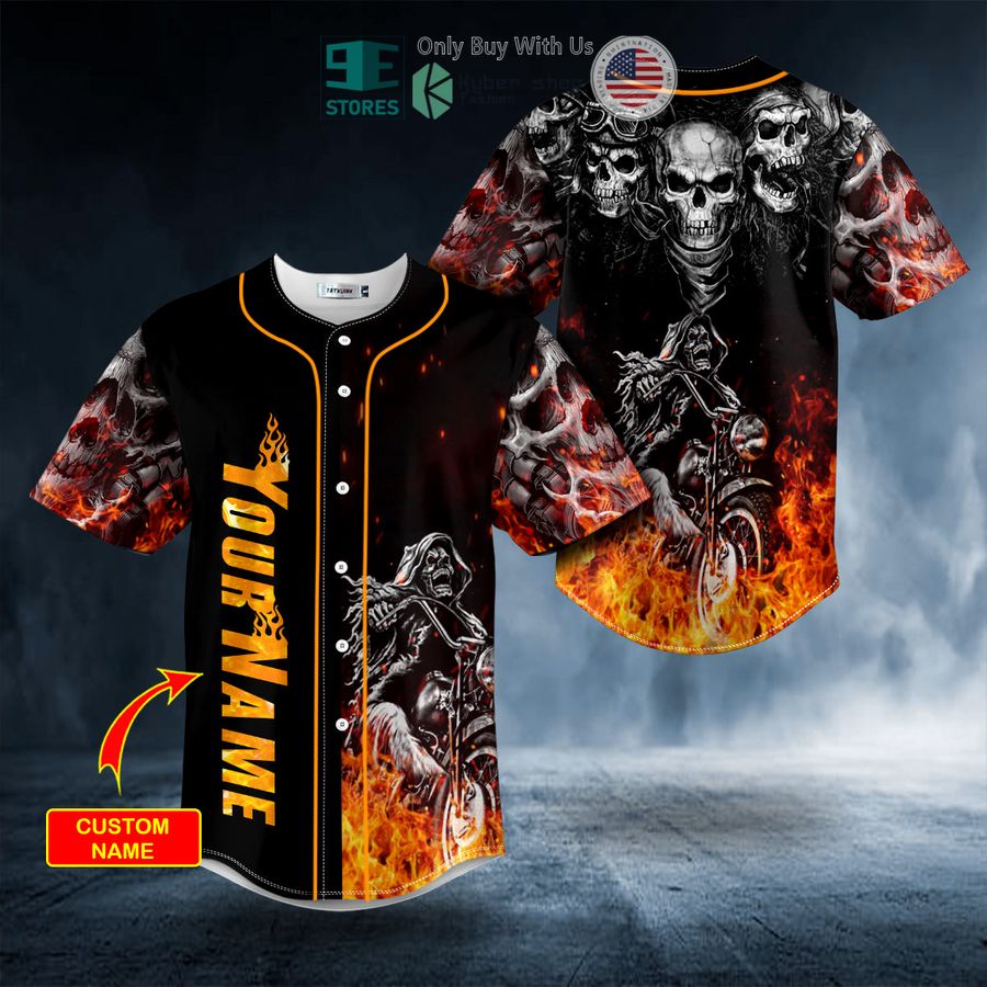 BEST Personalized Fire Ghost Rider Biker Skull Custom Baseball Shirt