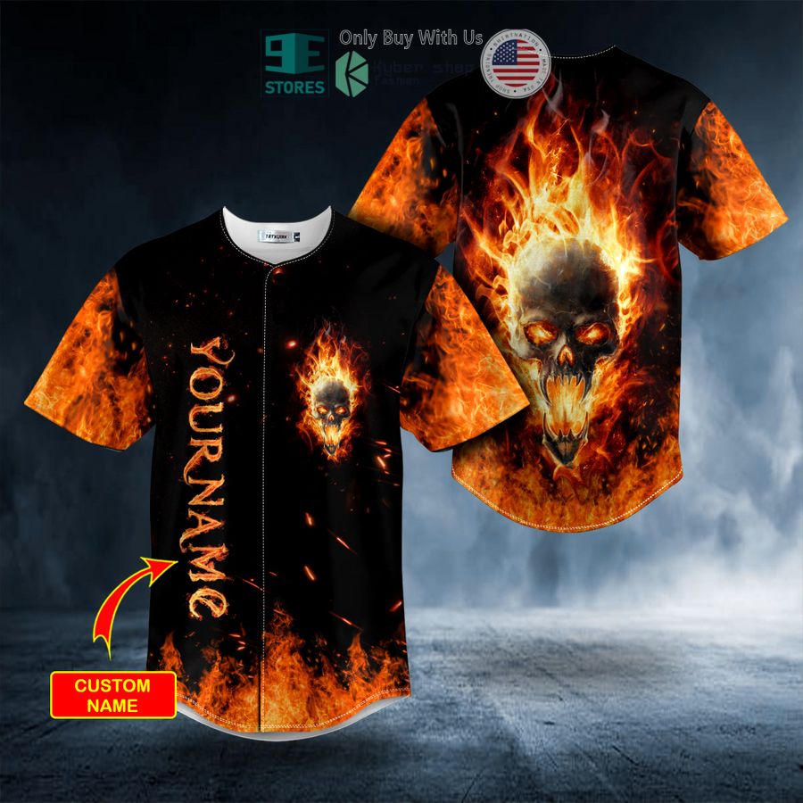 BEST Personalized Flaming Ghost Fire Skull Custom Baseball Jersey
