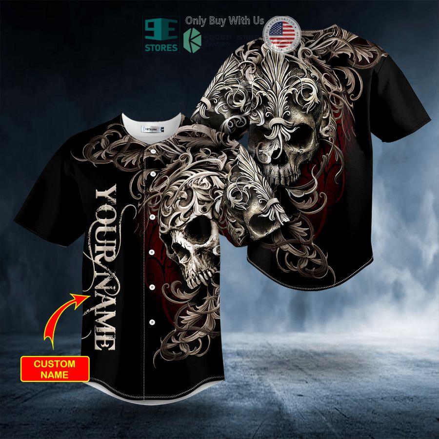 BEST Personalized Fleur-de-lis Pattern King Skull Custom Baseball Shirt