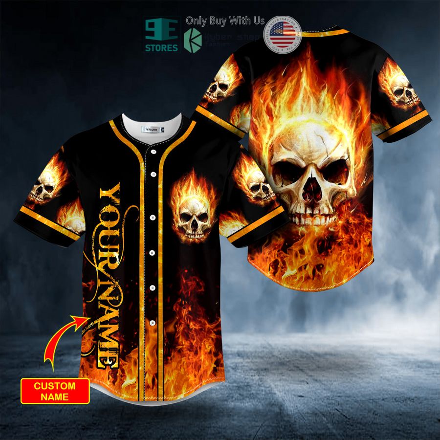 BEST Personalized Giant Fire Skull Custom Baseball Shirt