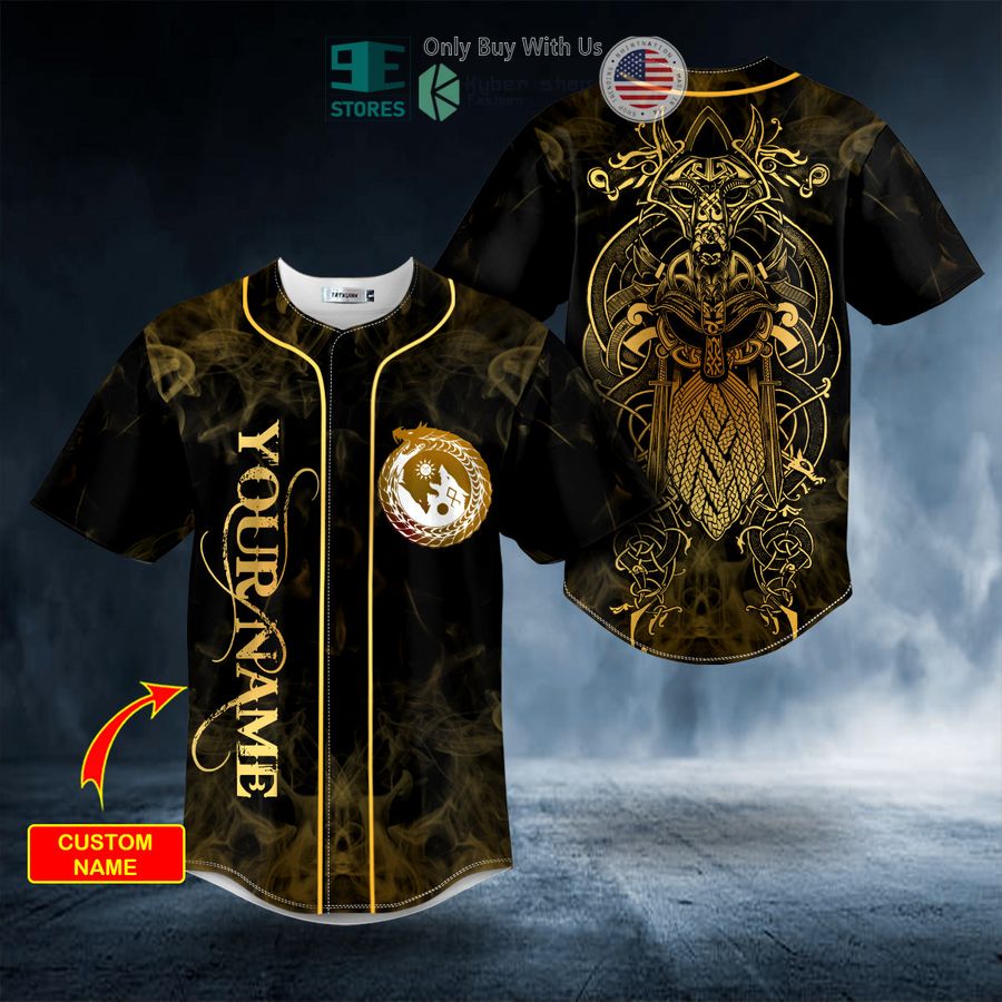 BEST Personalized Gold Yinyang Wolf Odin King Viking Tattoo Custom Baseball Shirt