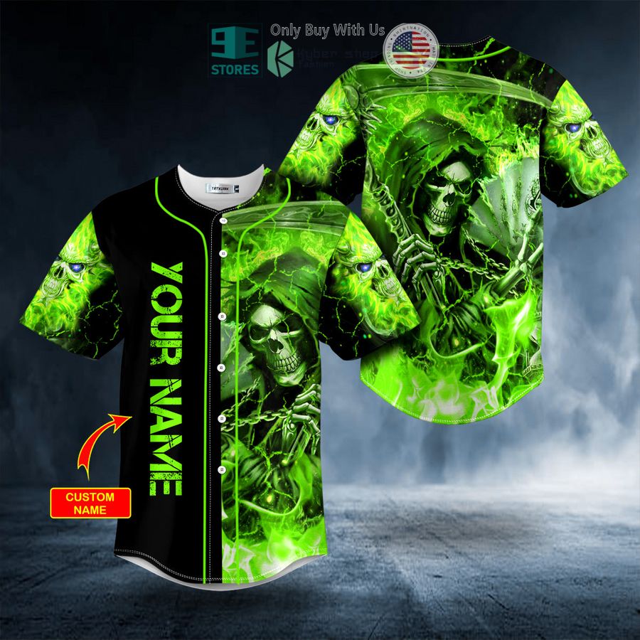 BEST Personalized Green Lightning Grim Reaper Custom Baseball Shirt