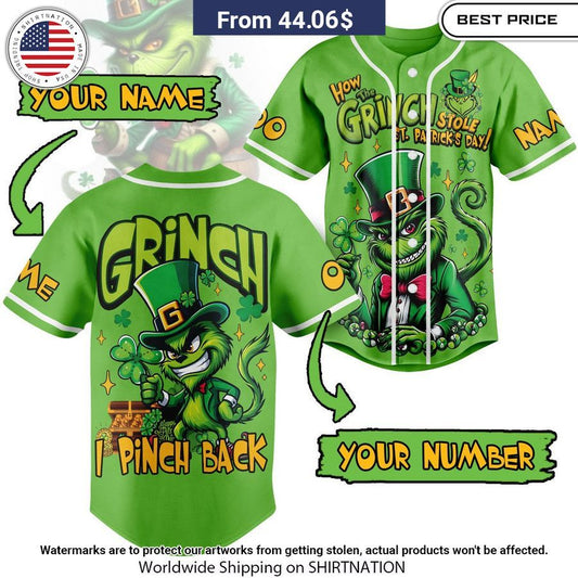 Personalized How The Grinch Stole St. Patrick's Day Baseball Jersey