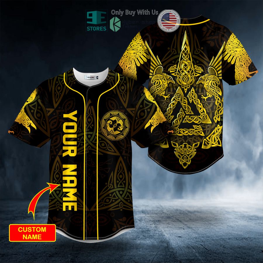 BEST Personalized Huginn N Muninn Valknut Viking Yellow Tattoo Custom Baseball Jersey