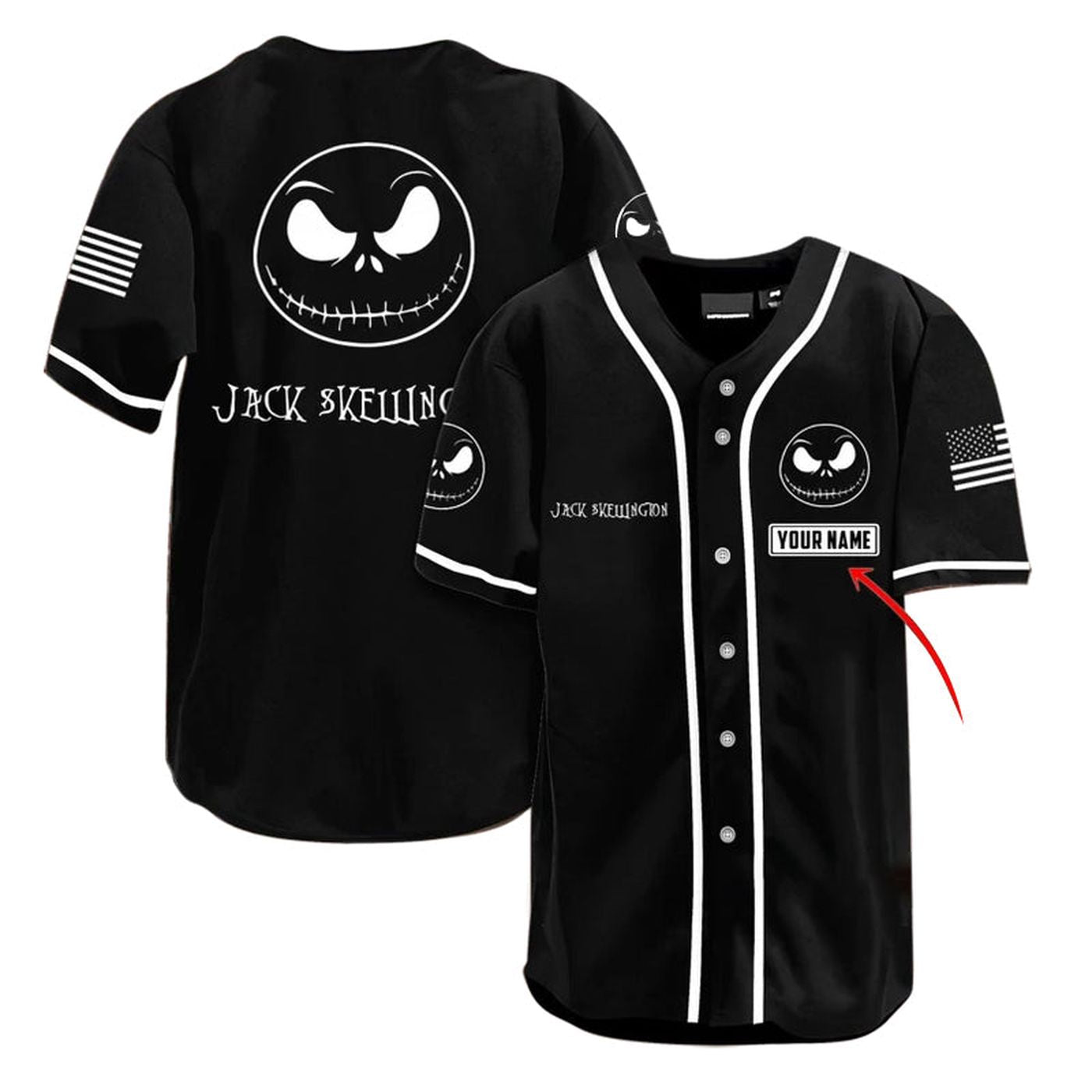Personalized Jack Skellington American Flag 4th Of July Baseball Jersey - Gift for Men Women - Gift for Men... (Image 2)