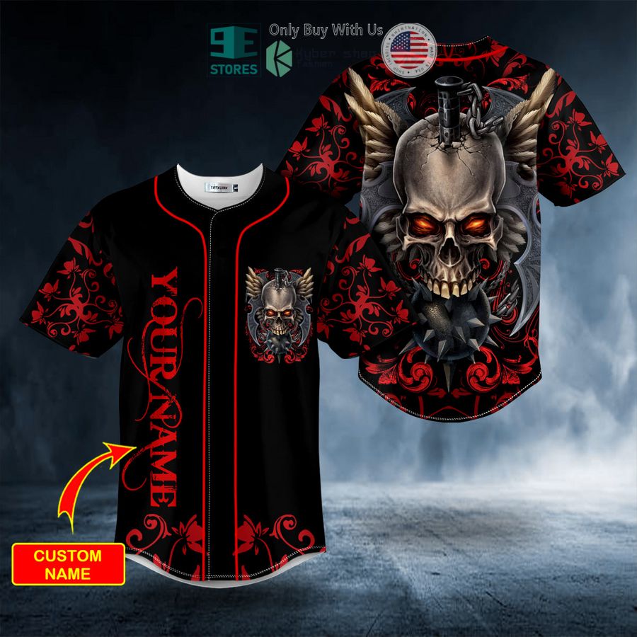 BEST Personalized Mace Viking Swords Winged Skull Custom Baseball Jersey