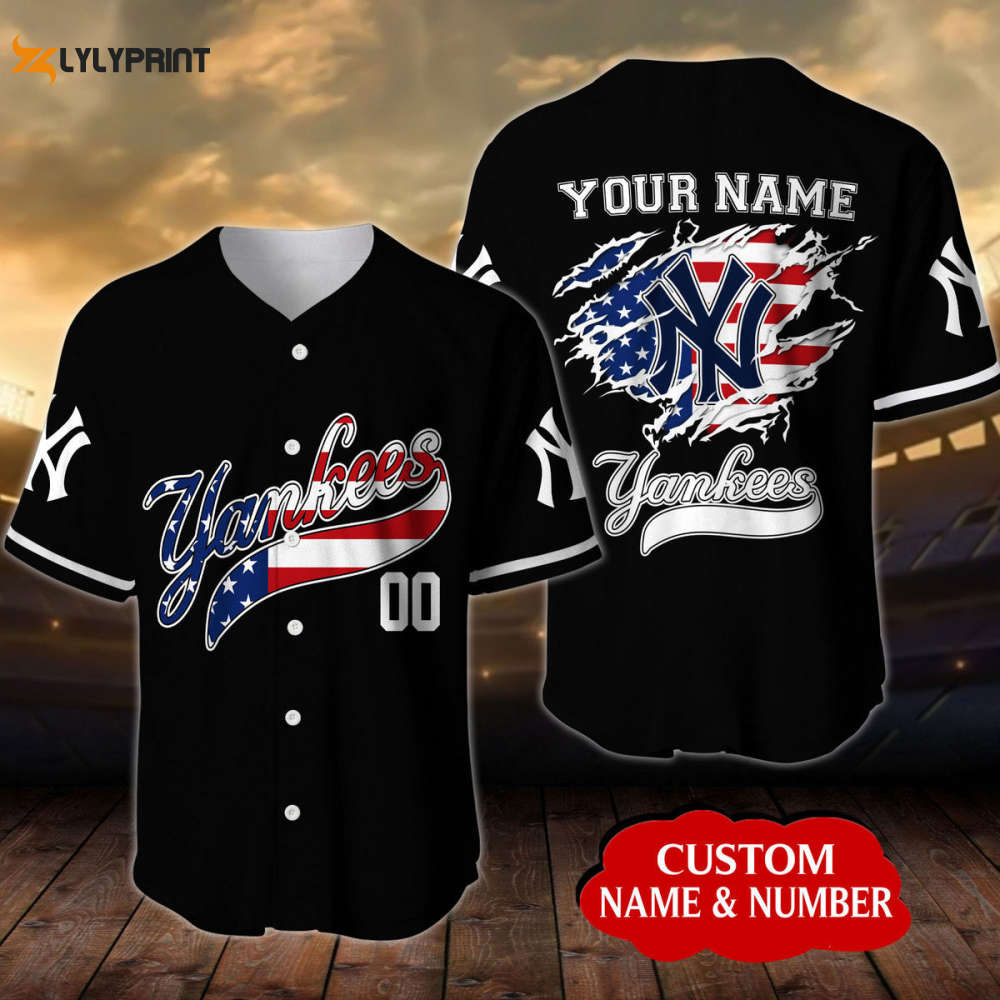 Personalized New York Yankees USA Flag Pattern All Over Print Unisex Baseball Jersey - lylyprint.com T-Shirts, Hoodie,...