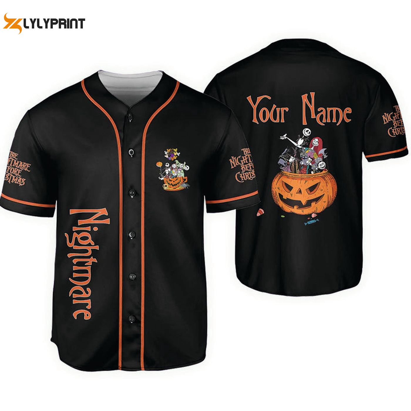 Personalized Nightmare Before Christmas Pumpkin Baseball Jersey - Gift for Men Women - Gift for Men Women -... (Image 1)