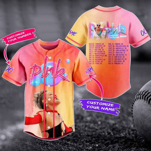 Personalized Pink Summer Carnival Baseball Jersey – Pink Singer 2023 Concert Shirt – Trustfall Album Tee – Pink Baseball Uniform – Gift For Fan