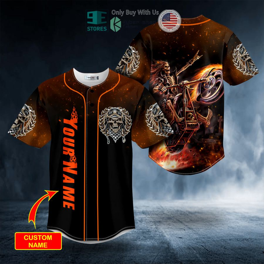 BEST Personalized Racer Fire Skull Custom Baseball Jersey